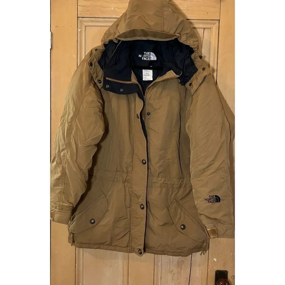 The North Face Men Vintage 90s Goose Down Hooded Parka Jacket Large Brown FA EXC
